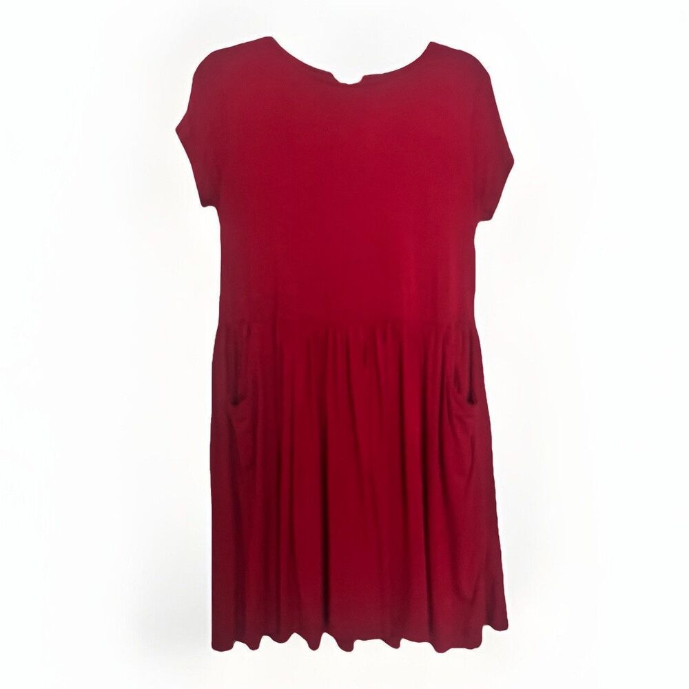 Burgundy Garnet Red Dress With Pockets, Short  Sleeves Womens Medium